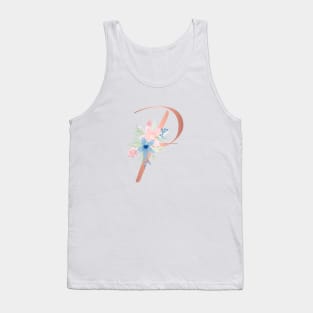 Letter P Rose Gold and Watercolor Blush Pink and Navy Tank Top